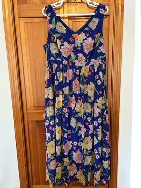 ModCloth Blue Floral Sleeveless Maxi Dress Plus Size 2X EUC V‑Neck Pockets